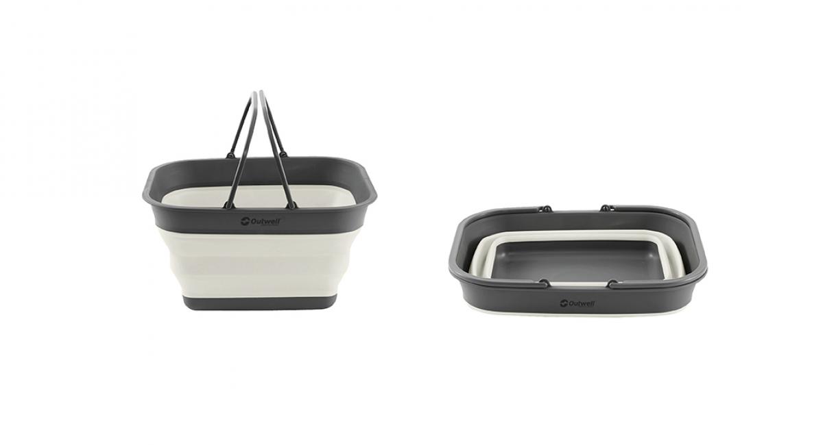 Kurv med håndtag i Cream White. Outwell Collaps, køkkengrej der kan foldes sammen, praktisk køkkengrej til campingturen